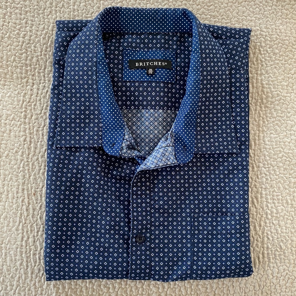 Britches Navy Patterned Short Sleeve Button Up Shirt 3XL